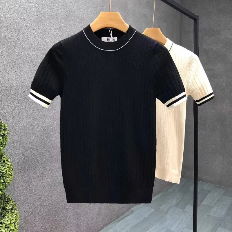 

Spring Inner Wear Round Neck Short Sleeve Sweater Men'S Trendy Thin Knitted Shirt Spring And Autumn New Men'S Base Shirt