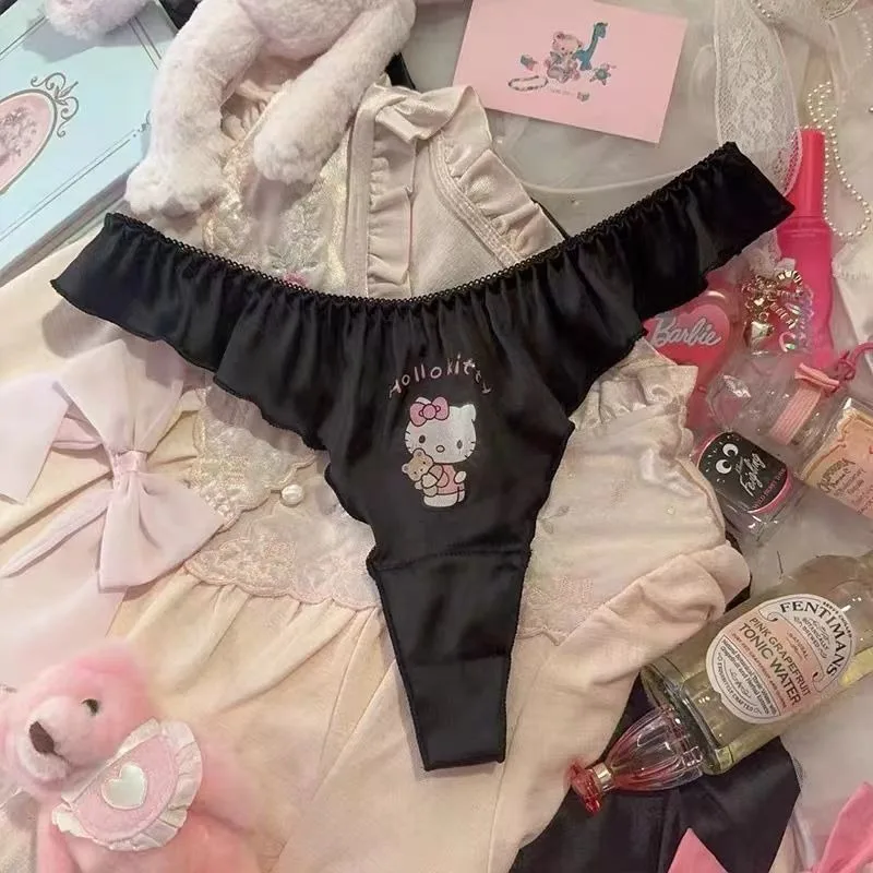 Sanrio celana dalam Satin kartun Hello Kitty perempuan populer celana dalam KT seksi t-pants lucu katun selangkangan terbuka hadiah celana Dalam mulus