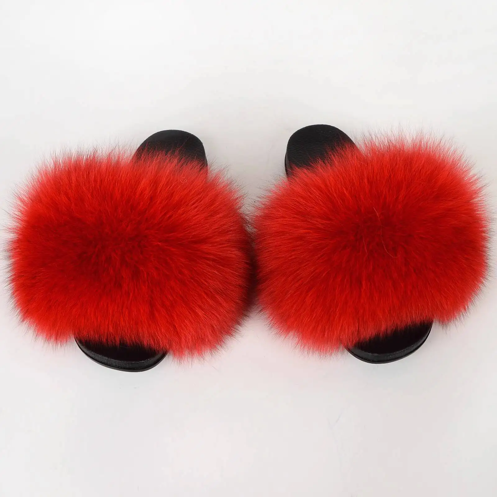 

Women Fox Fur Slippers Summer Fashion Raccoon Fur Slides Non Slip Flat Bottom Outdoor Home Beach Sandals Shoes