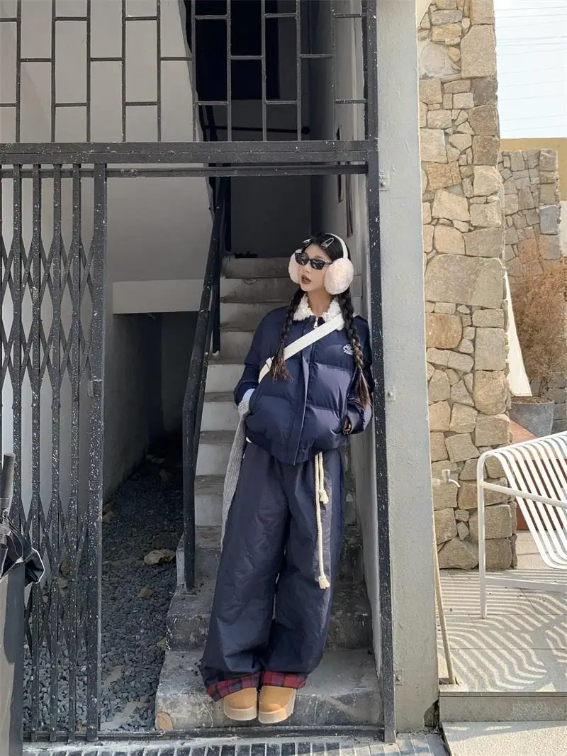 

American Retro ort Cotton Jaet Women's Thiened Collar Winter Versatile Bread Coat Cotton Clothes Square Collar Zipper