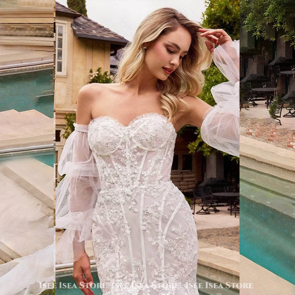 섹시한 웨딩 드레스 인어 스타일 분리형 슬리브 레이스 여성 فستان سهرة 우아한 신부 가운 드레스 맞춤형
