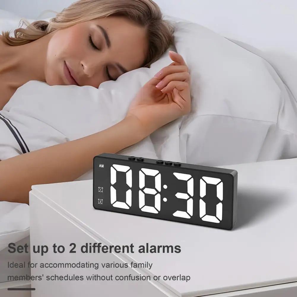 Digital Alarm Clock with Temperature Humidity Sensor Brightness Adjustable Bedroom Large LED Display Alarm Clock