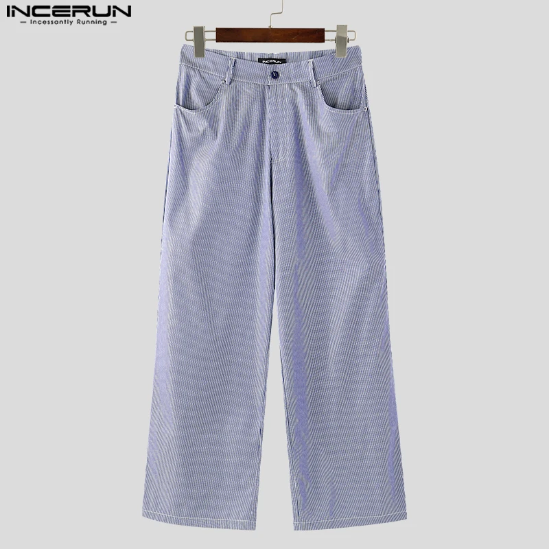 

INCERUN мужские полосатые брюки для бега на пуговицах, свободные повседневные прямые брюки, мужская уличная одежда, 2025 г., модные мужские длинные брюки в корейском стиле