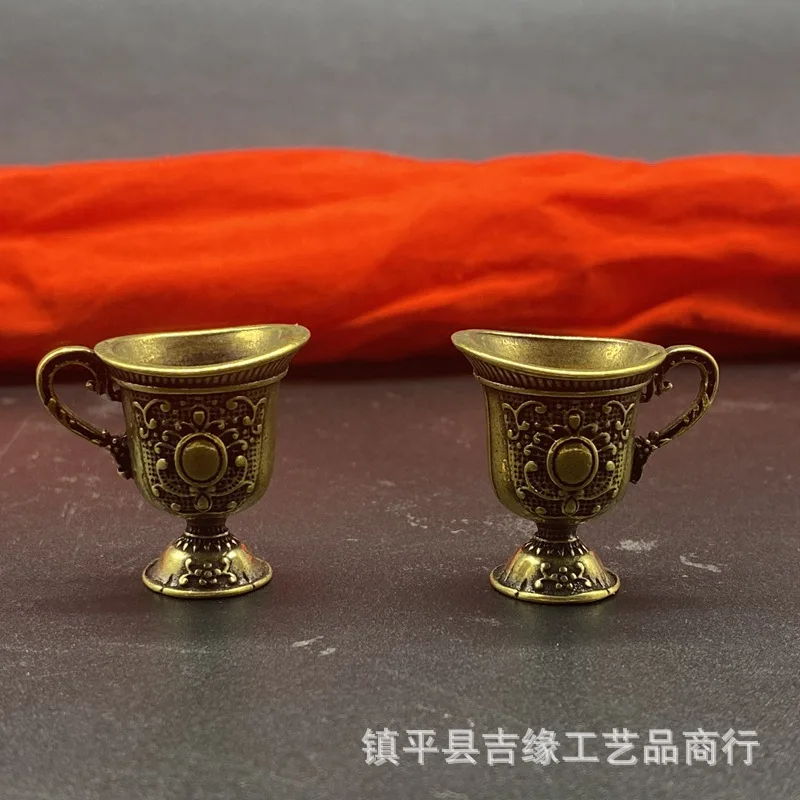 Wholesale Two Pieces Price Yellow Mini Tass Carved Ancient Goblet Court Wine Cup Ancient Mini Wine Glass Pure Copper