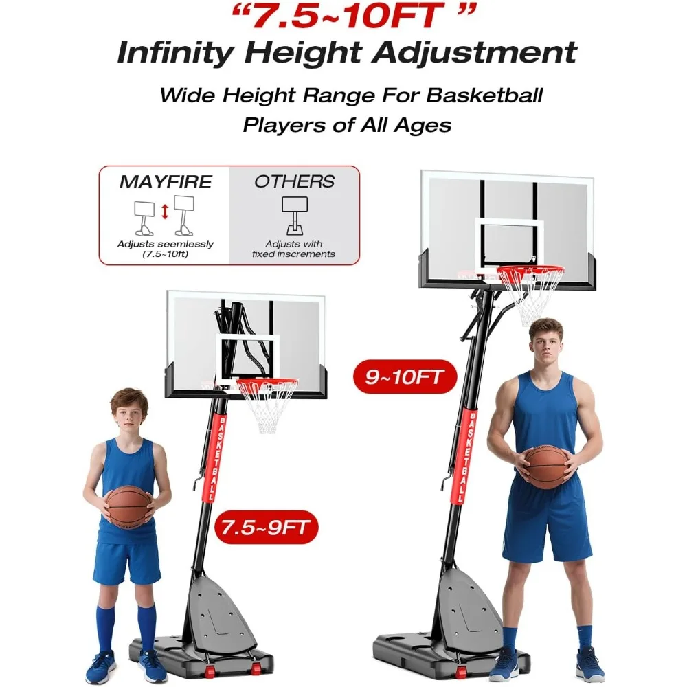 Verstelbaar 10 FT basketbalringsysteem voor buiten met 45-bord voor jongeren, volwassenen en kinderen - draagbare doelen