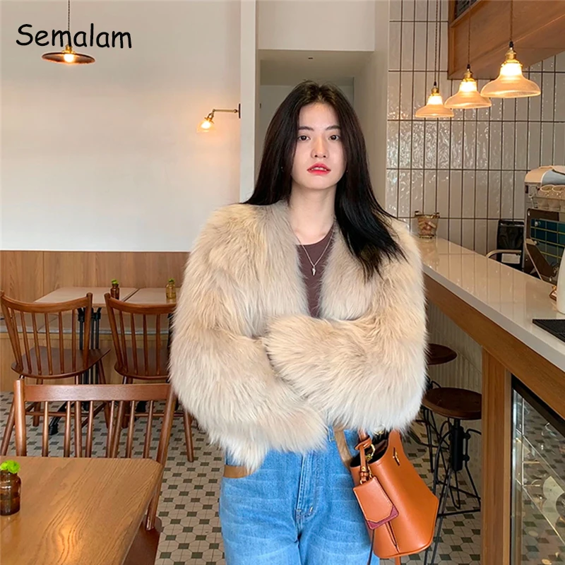 Winter Faux Fox Fur Coat Women Elegant Warm Loose Coats Lady Party Club Fashion Black White Outercoat 2022 Korean Casual Outfits