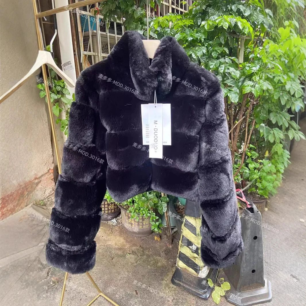 Dames dik namaakbont ritsjack korte jas elegante coltrui met lange mouwen jassen warm casual normale harige jassen winter