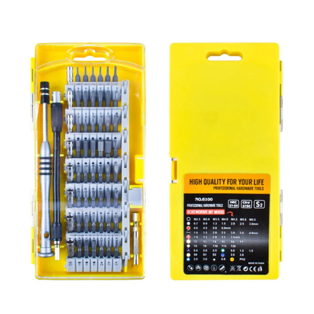 60 in 1 Tool Disassemble Multifunction Yellow Screwdriver Bits Set MP3 Housing Without Damage
