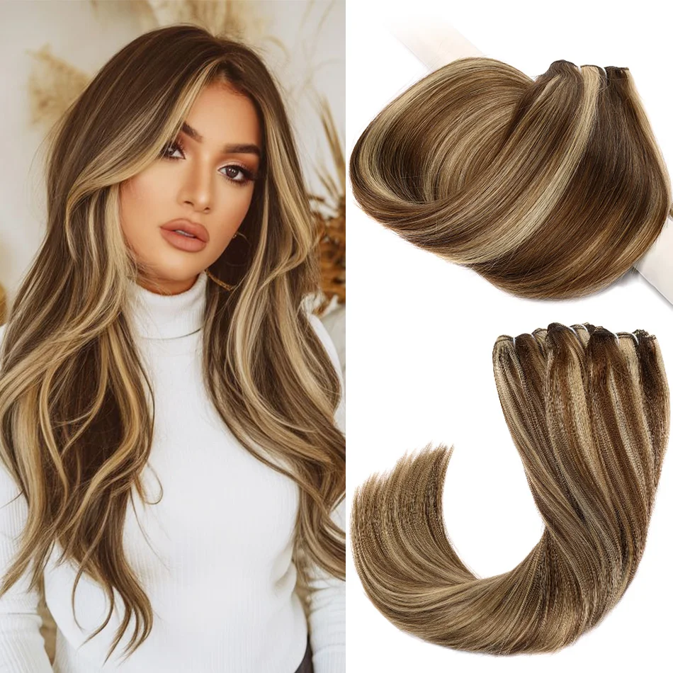 Straight Human Hair Bundles European Remy Human Hair Weaves Sew In Weft Extensions Natural Hair Brown Blonde 14