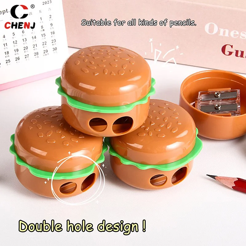 Creative Cartoon Hamburger Shape Pencil Sharpeners Double Holes Pencil Cutting Tools School Supplies Student Stationery Gifts