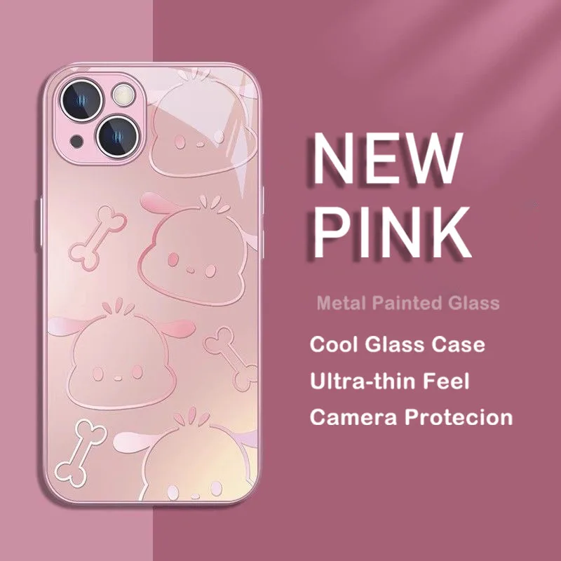 Luxury Hello Kitty Metallic-Color Phone Case For IPhone X XR XS 16 15 14 13 12 Mini 11 Pro Max 7 8 SE 20 Plus Glass Hard Cover