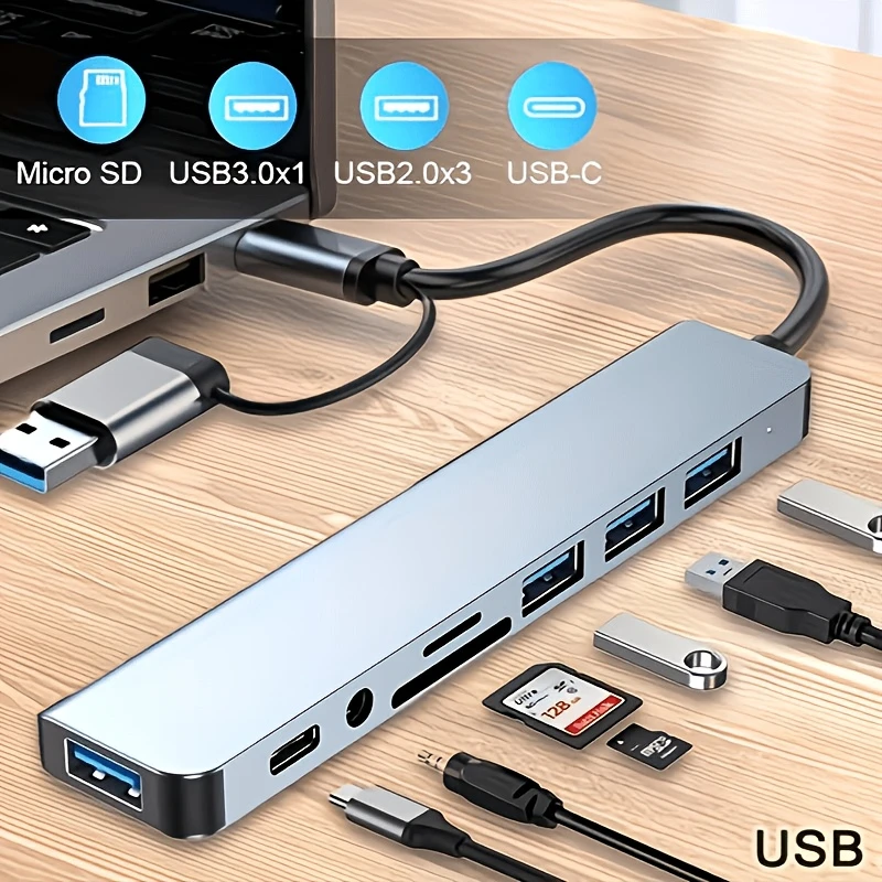 Bahu Er Hub, with USB & Type-C Ports, Featuring a Multi-Functional Expansion Dock Hub That Includes USB 3.0 + USB-C + SD/TF + 3.