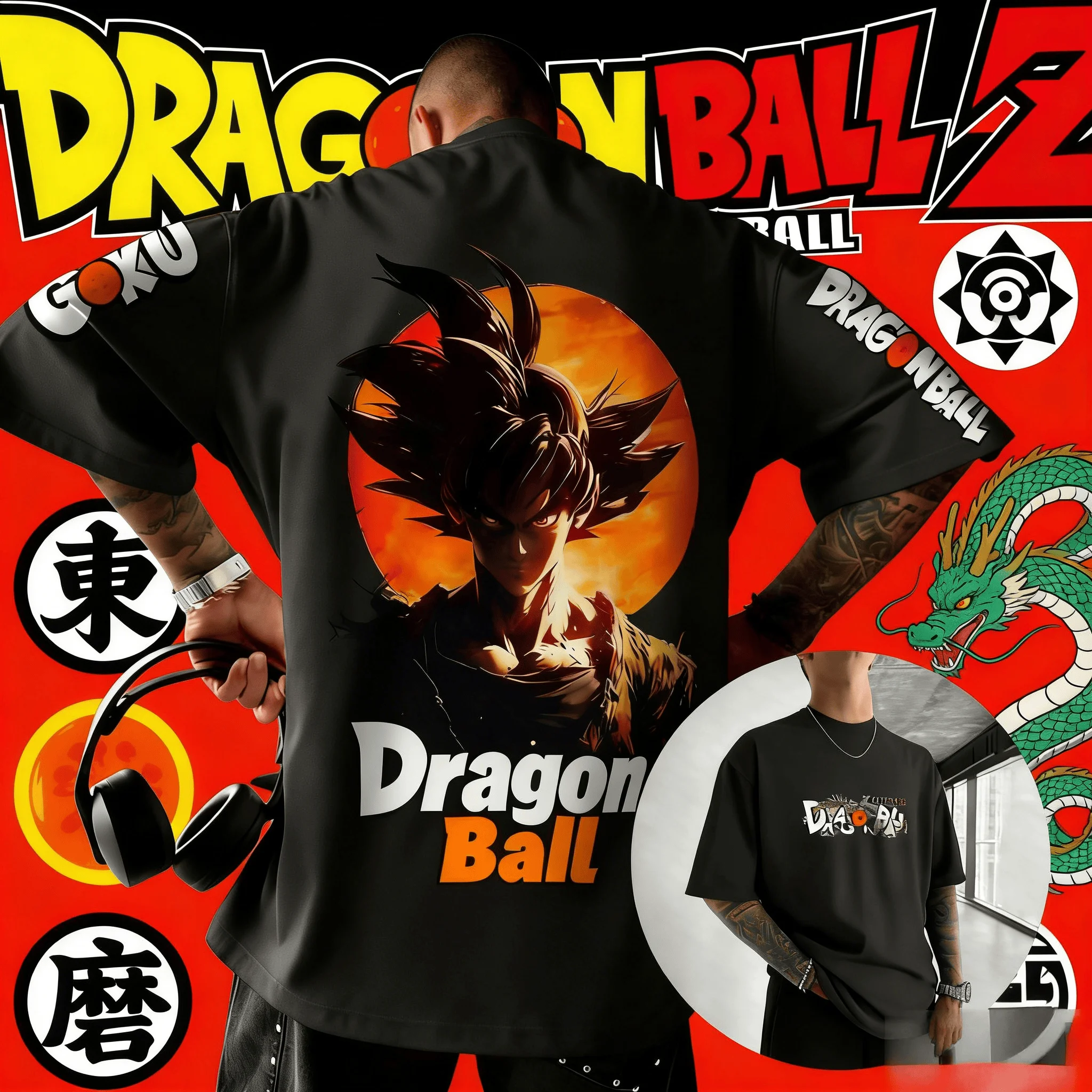 2026 Sommer Dragon Ball Goku T-Shirt, Retro Hochwertige Reine Baumwolle Bedrucktes Oversize Unisex Freizeit-Oberteil für Tägliches Tragen