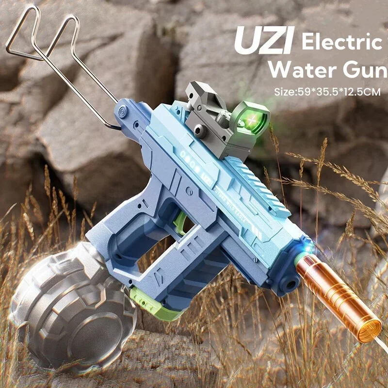 2024 New UZI Dazzle Colorful Lights Handy Water Gun Auto Suction Continuous Shot Water Fighting Water Wars Children Boys Toys