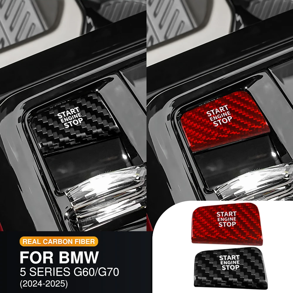 For BMW 5 Series G60 7 Series G70 2024 2025 Real Carbon Fiber One-key Start Button Decorative Stickers Interior Accessories
