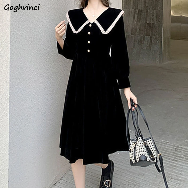 فساتين النساء بيتر بان طوق خمر النمط الفرنسي موضة Bodycon مزاجه الصلبة عادية العطاء الإناث الخريف جديد فساتين