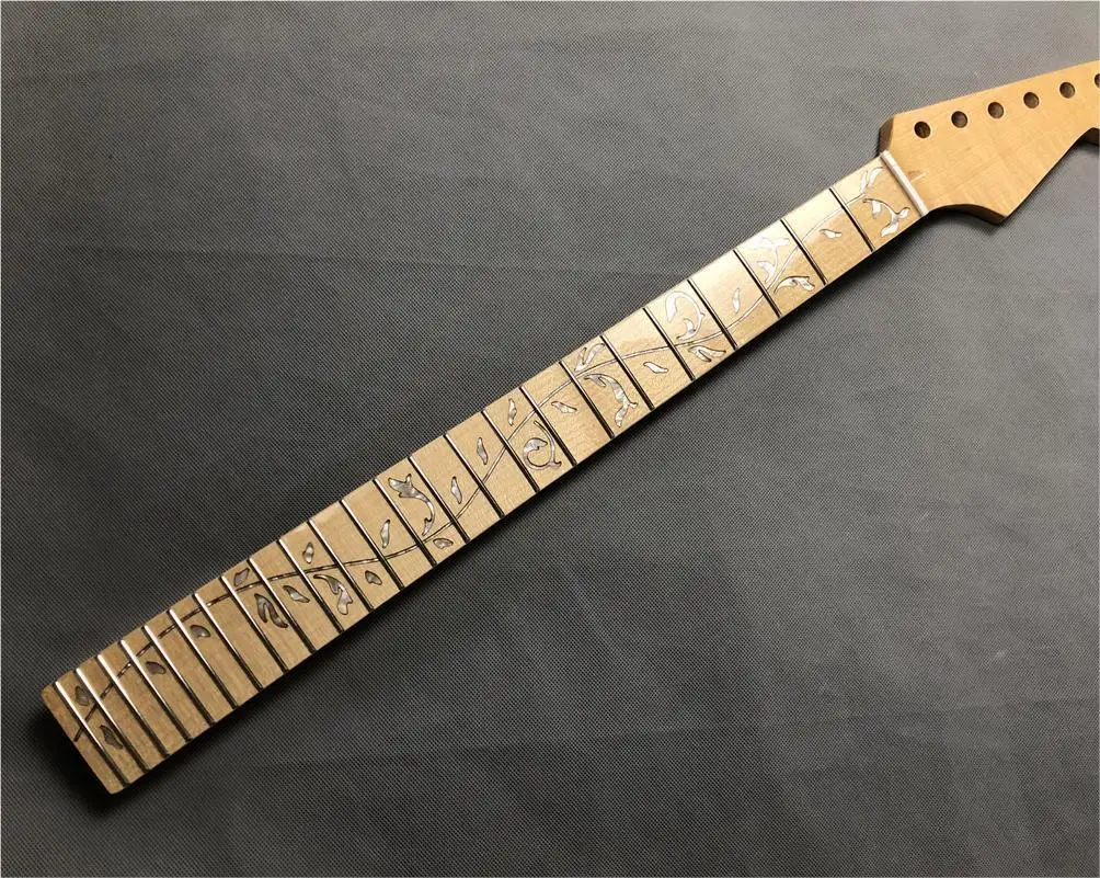 Electric Guitar Neck Replacement 24 fret 25.5 inch Maple Fingerboard  Vine inlay Gloss