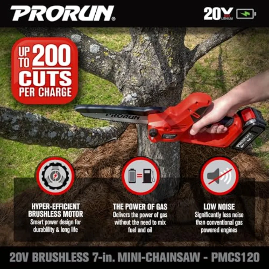 20 V 7 pollici. Mini motosega a batteria senza spazzole con batteria da 4,0 Ah e caricabatterie per un taglio esterno efficiente, ideale per il taglio degli alberi