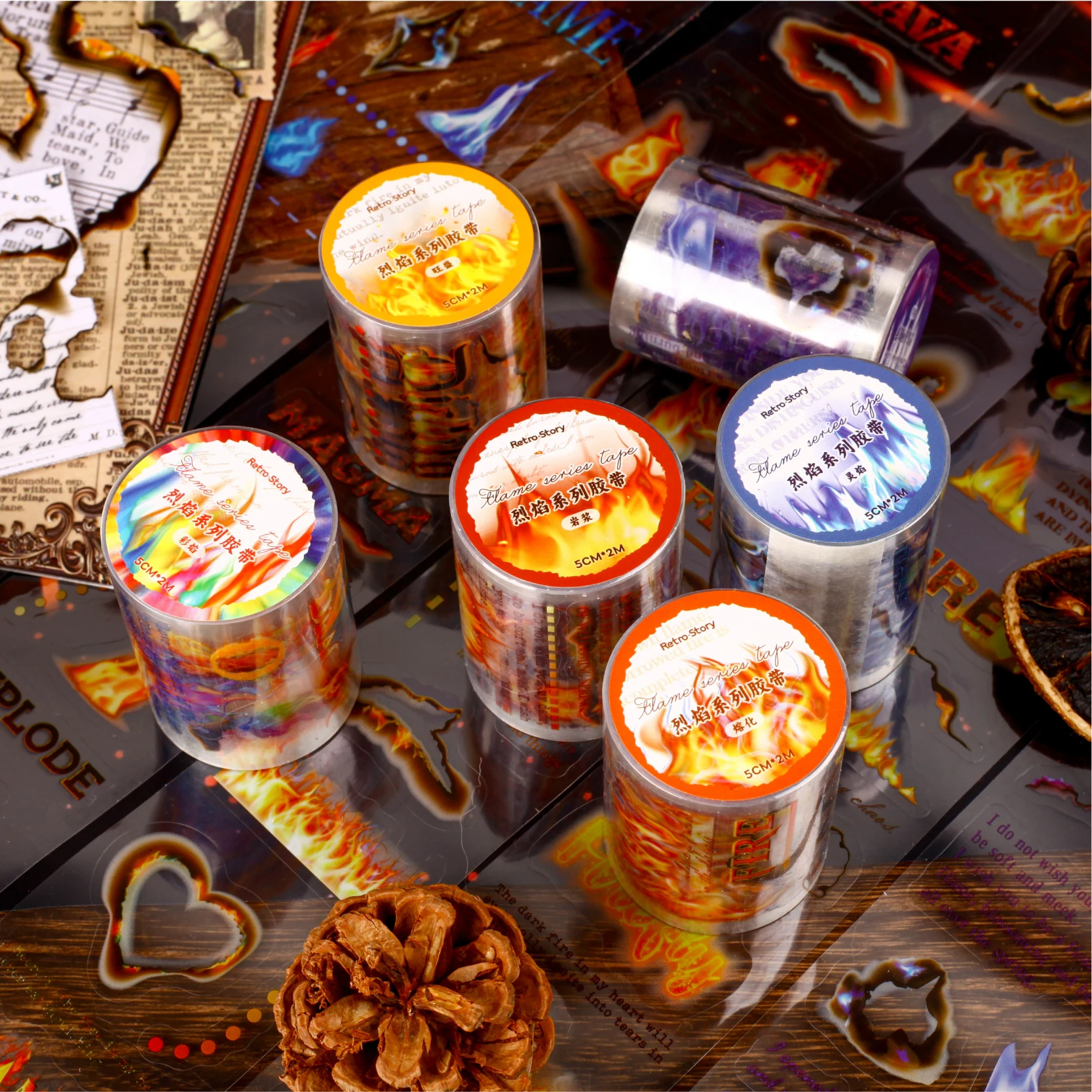 

12PCS/LOT blazing flame series cute lovely retro decorative adhesive PET tape