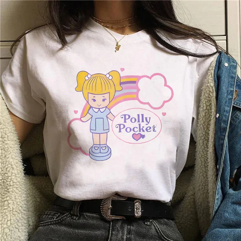 Camiseta de verano con estampado gráfico de Polly Pocket, camiseta a la moda, camiseta Harajuku Kawaii, ropa Y2K para mujer ﻿