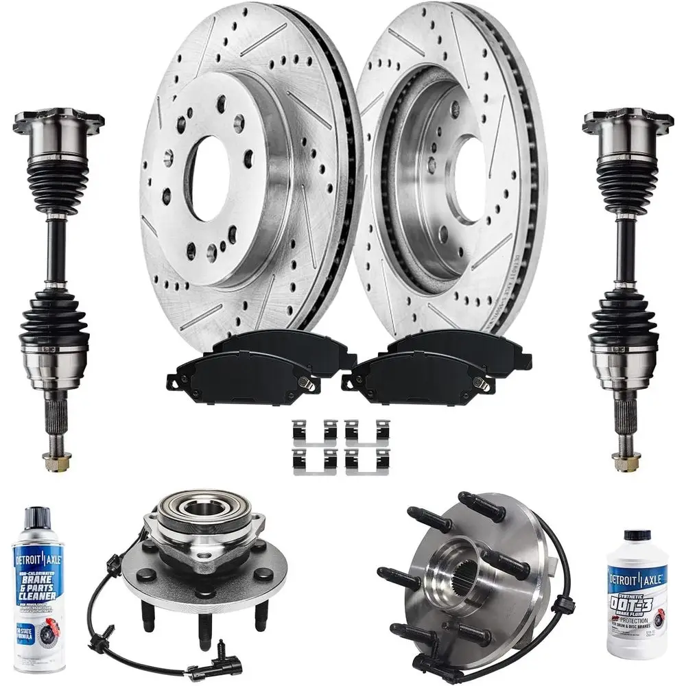 

10 шт. передних ступиц и подшипников CV-оси, перфорированные и прорезные тормозные колодки RotBrake для 2005-2006 1500 4x4