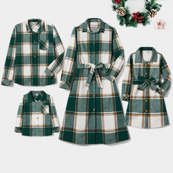 PatPat Christmas Family Matching Casual Grid/Houndstooth Long-sleeve Tops & Belted Dresses Sets