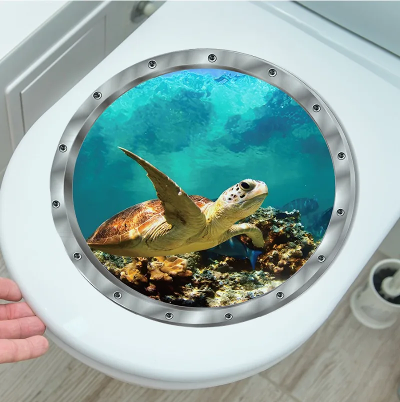 Toilet Sticker 3D Turtle Household Bathroom Lavatory Washing Machine Living Room Decoration Wallpaper Water-proof Simple Modern