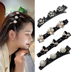 2023 Girl Fashion Korean Style Acryli Crystal Flowers Hair Clips For Women Sweet Cute Bangs Side Barrettes Elastic Hair Clip set