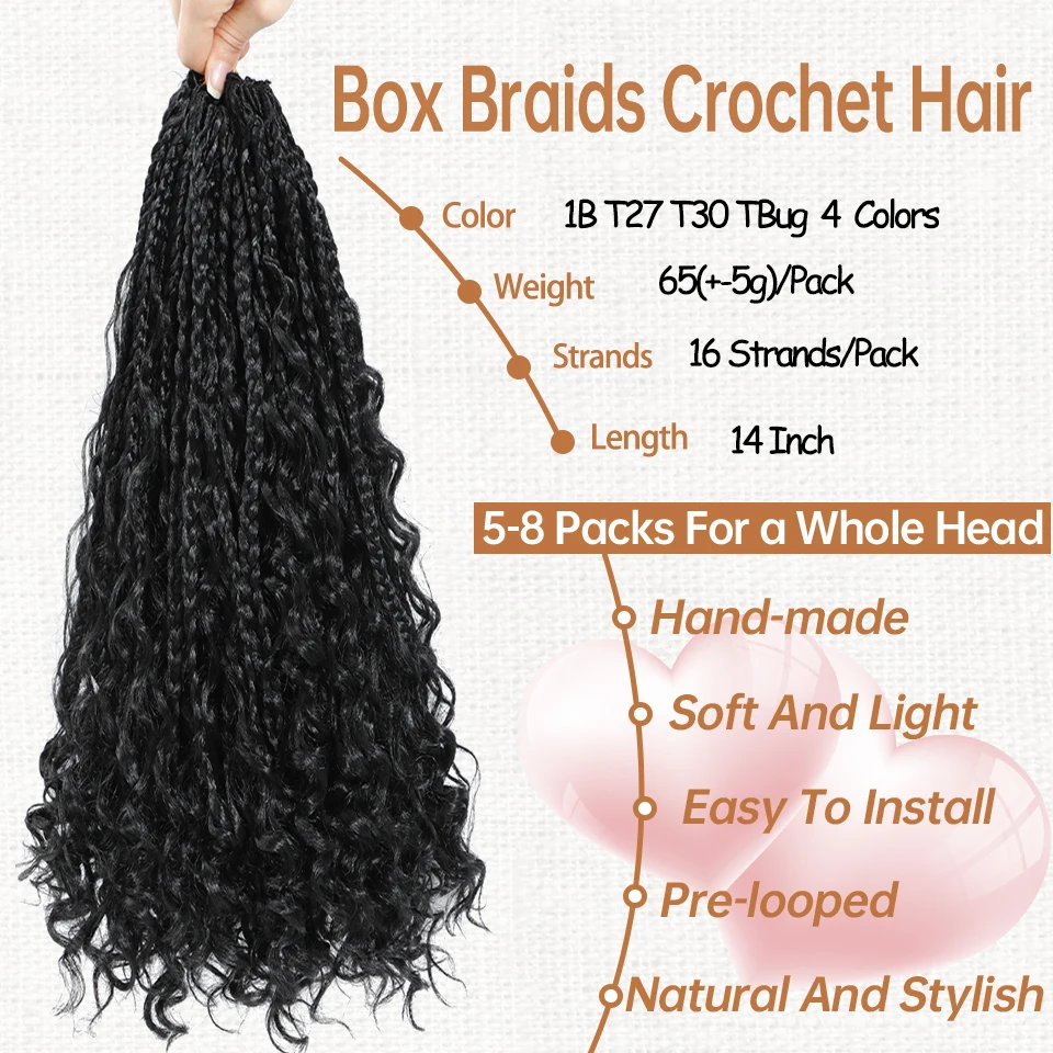 Deusa Boho Braid sintético Crochet cabelo extensões, Box tranças para mulheres negras, 14"