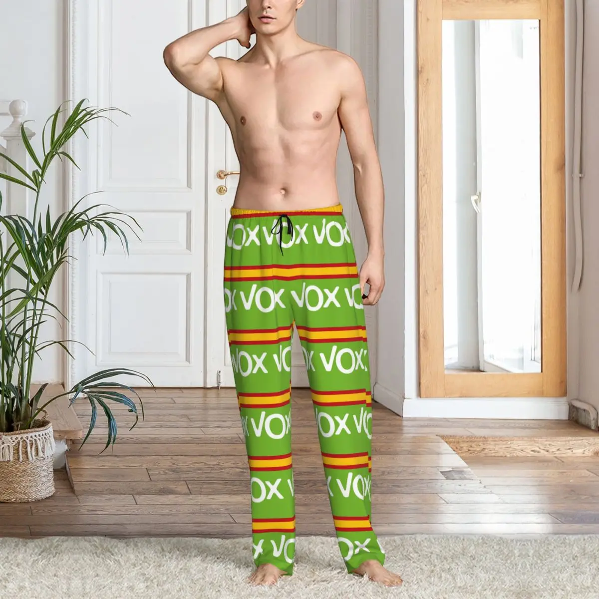 Custom Printed Spain Vox Pajama Pants Men Spanish Flag Sleep Sleepwear Bottoms with Pockets view 6
