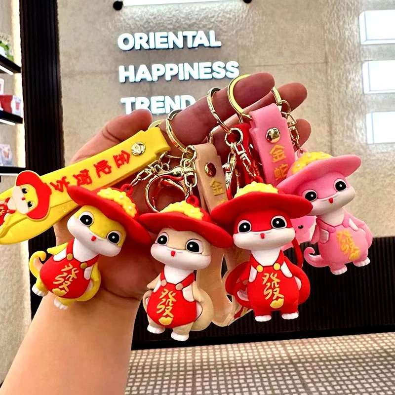 Lucky Snake Keychain Bag Charm 2025 Year Of The Snake Pendant Backpack Hanging Cute Cartoon Zodiac Key Ring Gift