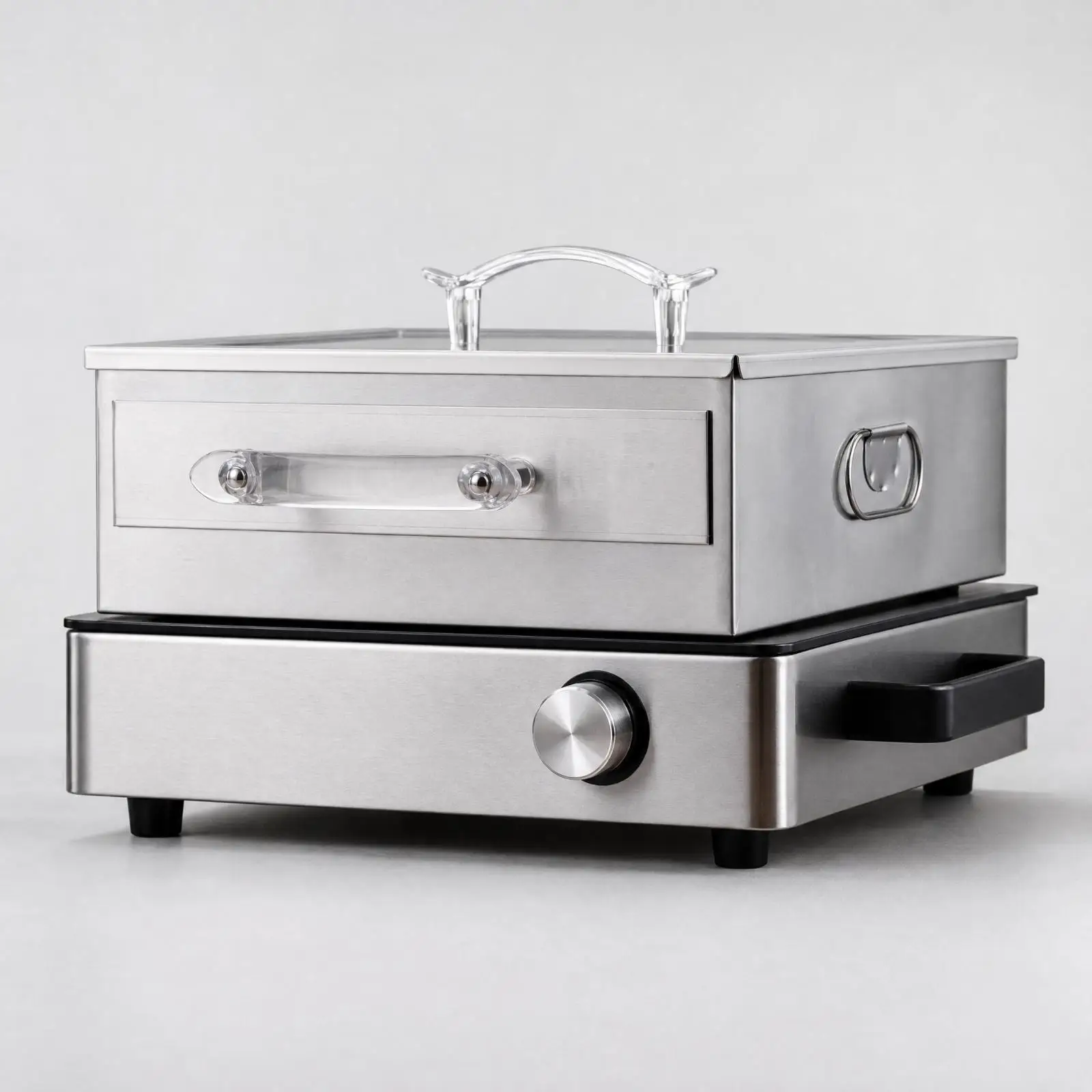 Stainless Steel Rice Noodle Steamer Pot with Control Knob and Detachable Cover for Induction Cooker Use in Home Kitchen