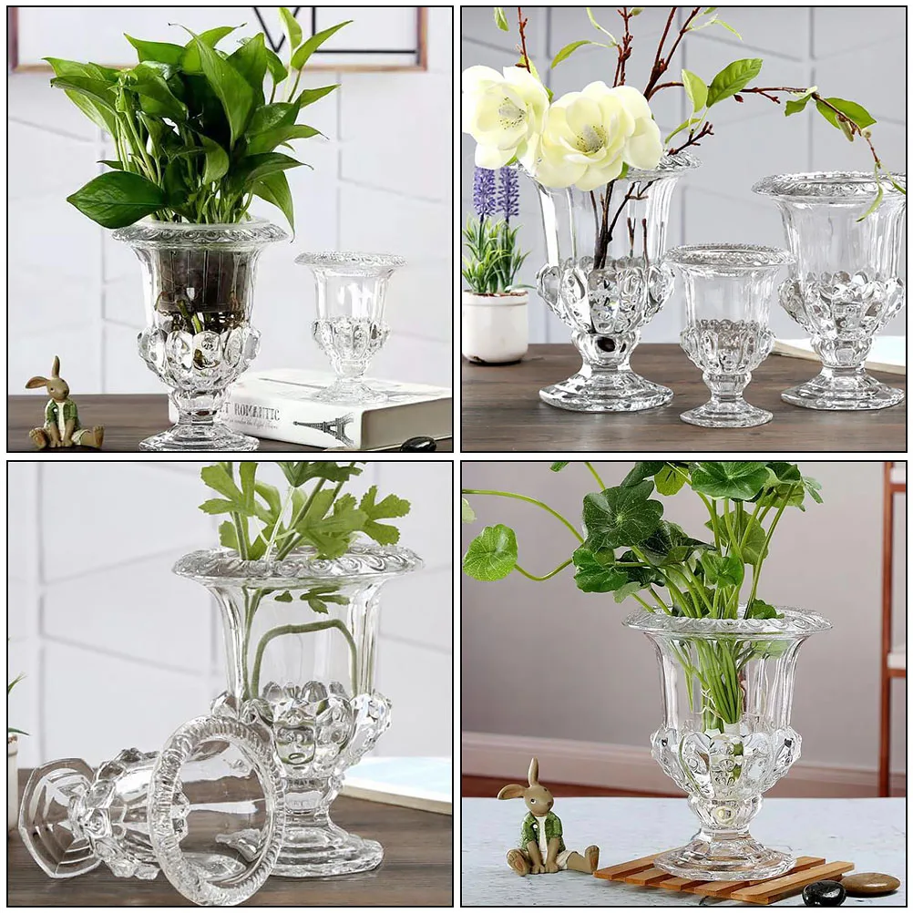 

1Pcs Glass Flower Vase Holder Retro Transparent Design for Home Office Decor Desktop Arrangement Wedding Party Decoration