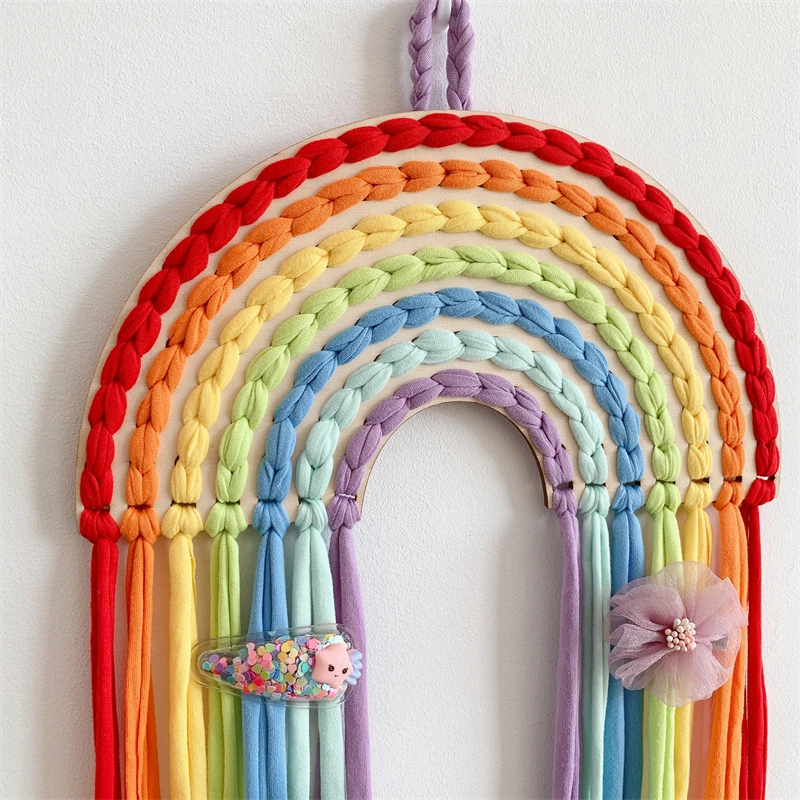Baby Girl Hair Accessories Rainbow Unicorn Hair Wall Hanging Decor Hair Bows Storage Belt Hair Clips Girl Room Decor Ornament