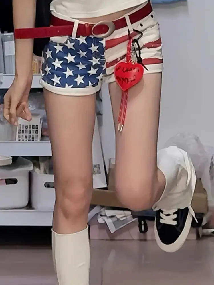American Retro Large-Size Washing Star Print Shorts For Women In Summer Street Hot Girls Trendy Slim Hot Pants