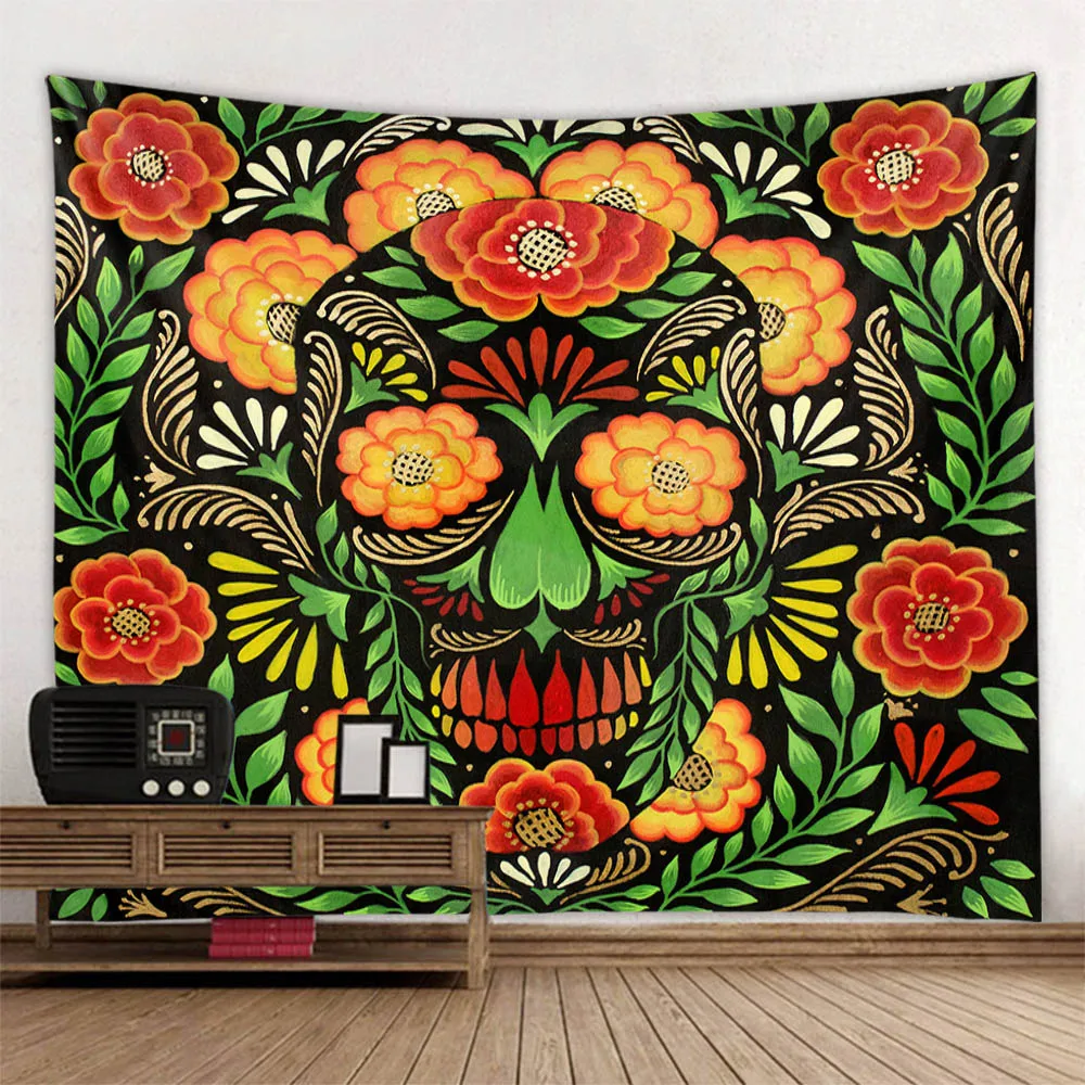 Psychedelic tapestry wall hanging flower skull Bohemian hippie home decoration dormitory wall background cloth picnic bed sheets