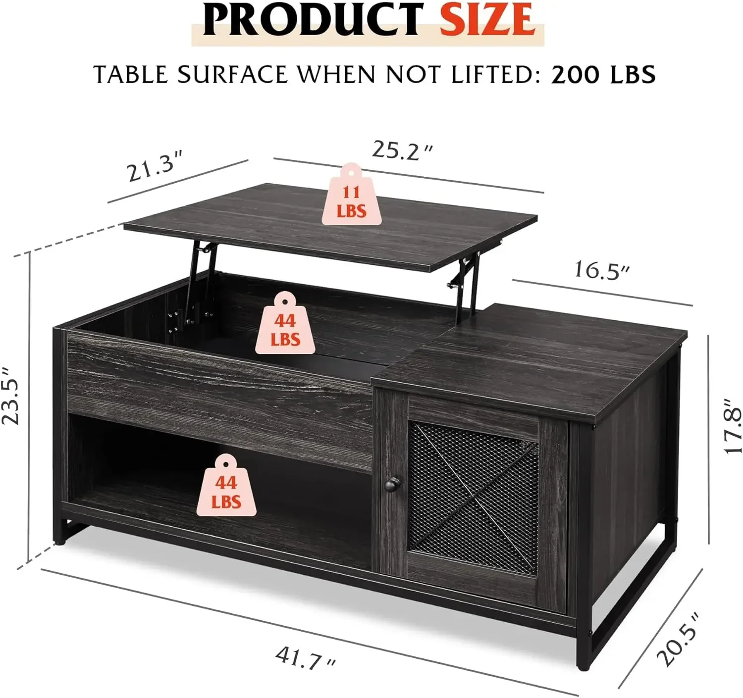 Coffee Table, 41.7" Lift Top Coffee Table with Hidden Compartment and Storage Cabinet, Wood Center Table ，Black