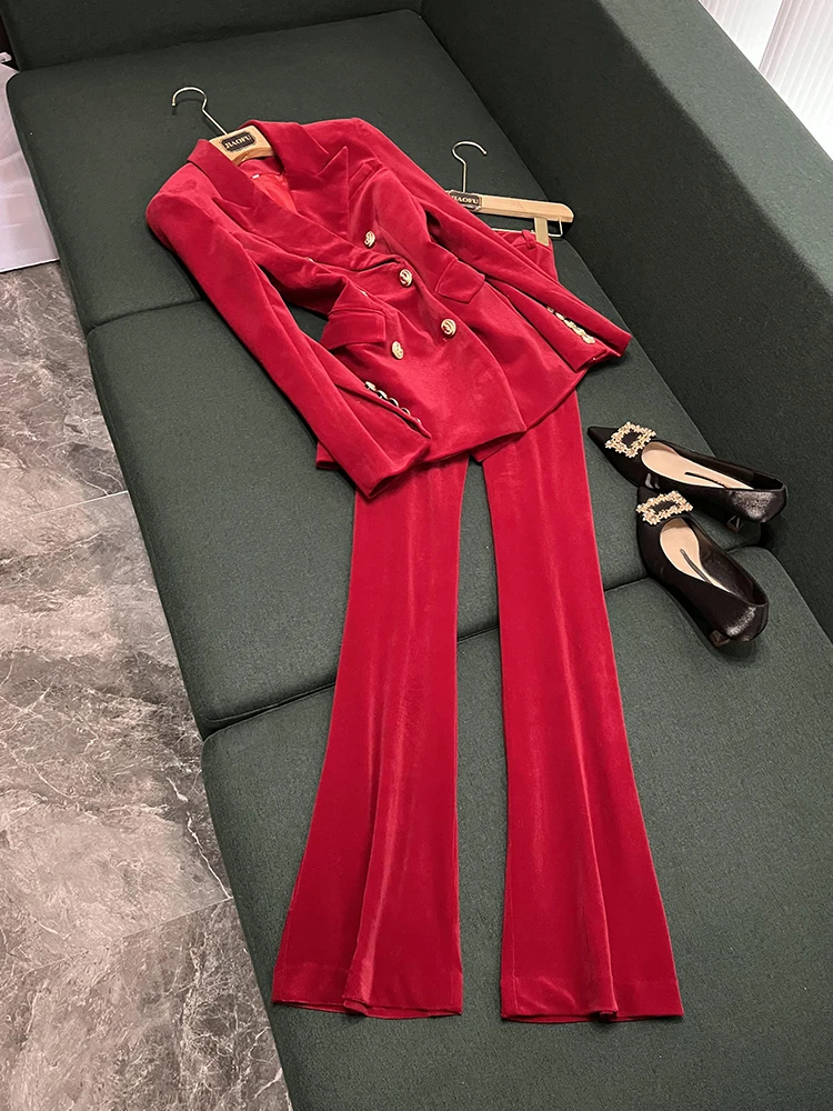 

Корейский вельветовый костюм с расклешенными брюками, профессиональный деловой комплект из двух предметов, женская модная зимняя коллекция JF-2025
