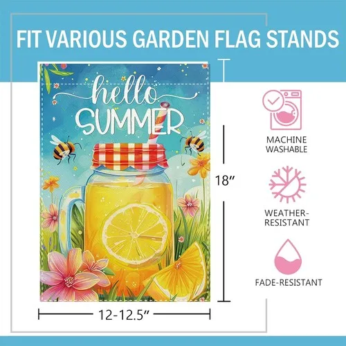 Hello Summer Lemon Squeezer Decorative Garden Flag, Lemonade Mason, 12 x 18 XXQ