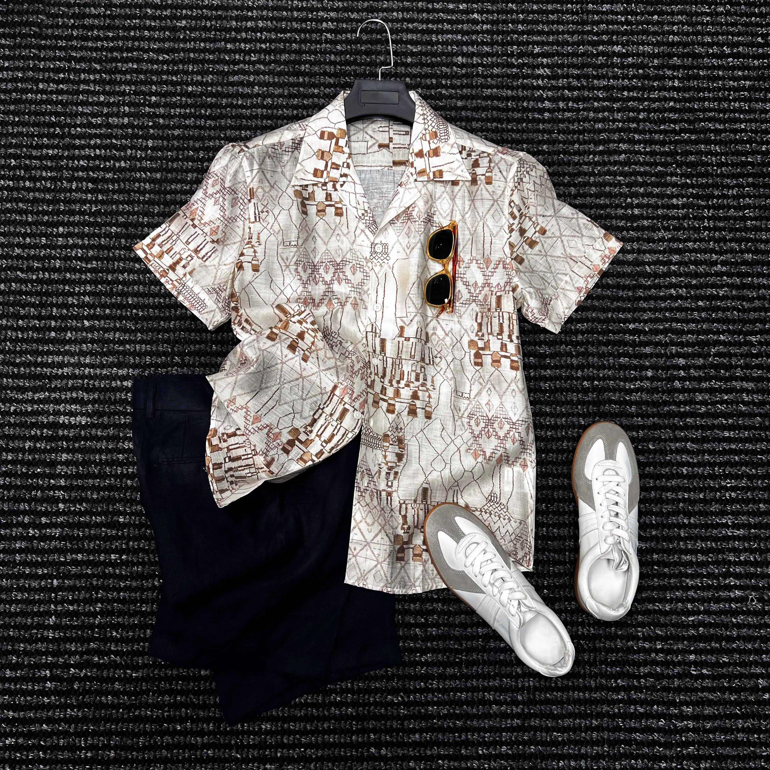 

Cuban collar design aesthetics old money wind short sleeve flower shirt men's high-end shirt