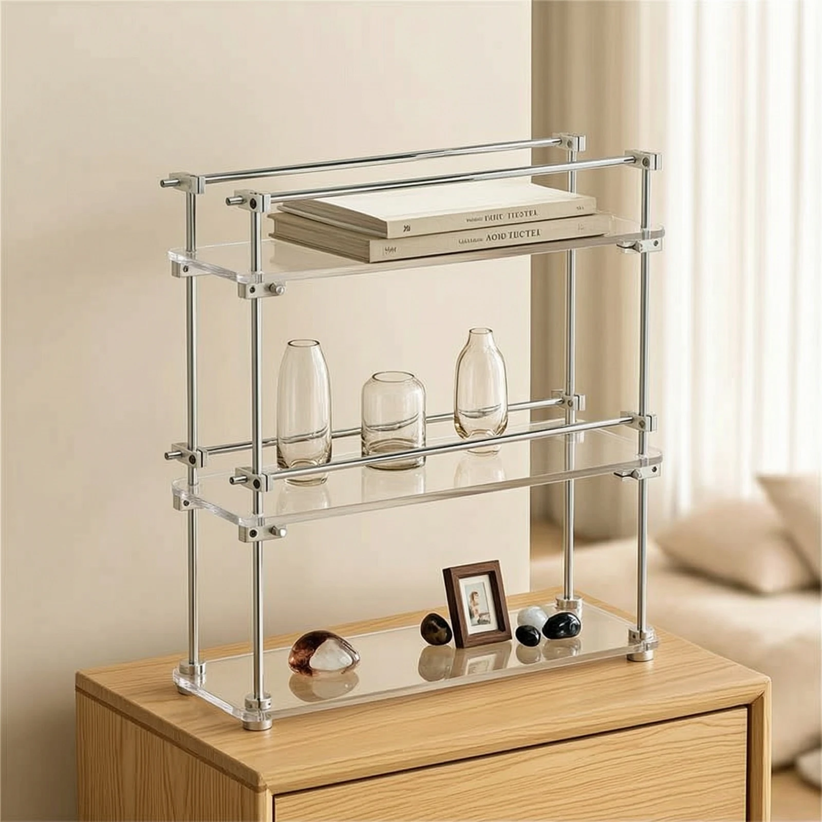 Three-Tier Storage Rack Transparent Rack with Acrylic Shelves Acrylic Display Shelf Minimalist Organizer Space-Saving