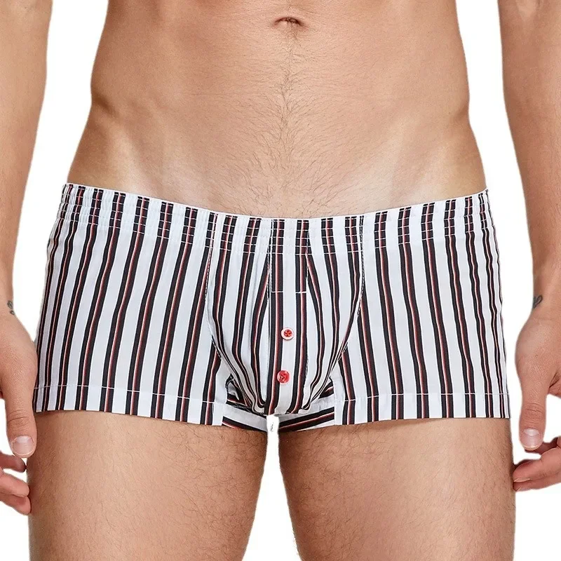 Boxer Shorts listrado masculino, cueca de cintura baixa, bolsa corneta, cueca respirável, fundo do sono, calcinha troncos