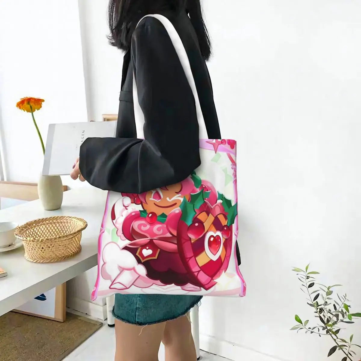 Shadow Milk Plush Cookie Run Kingdom  Shopping Bags Canvas The Tote Bag Foldable for Women Shoulder Tote Travel Handbag