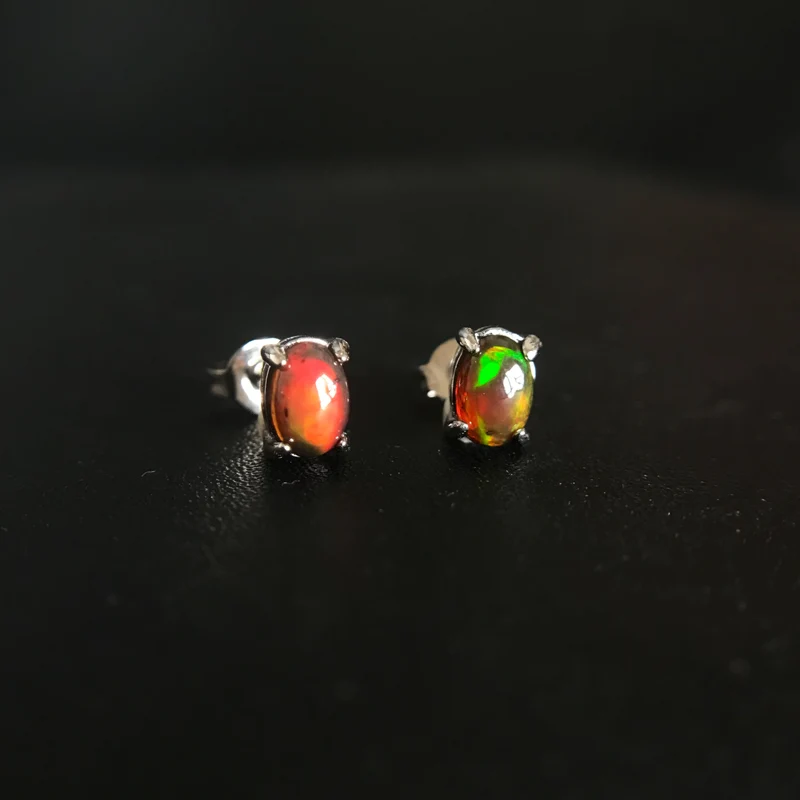 CSJ 100% Natural Africa Opal Stud Earrings 925 Sterling Silver Jewelry Gemstone 4*6mm for Women Birthday Party Christmas Gift