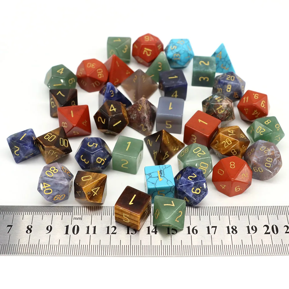 Polyhedral Dice 7 Stones Set Natural Crystal Healing Gems For Witchcraft Dungeon and Dragons Board Game Energy Chakra Home Decor