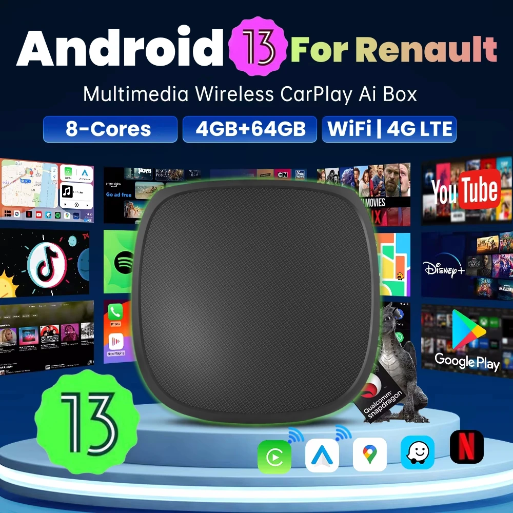 

Android 13 TV Box Wireless CarPlay Android Auto 4G LTE GPS для Netflix для Renault Arkana Captur Clio MEGANE AUSTRAL ZOE E-Tech