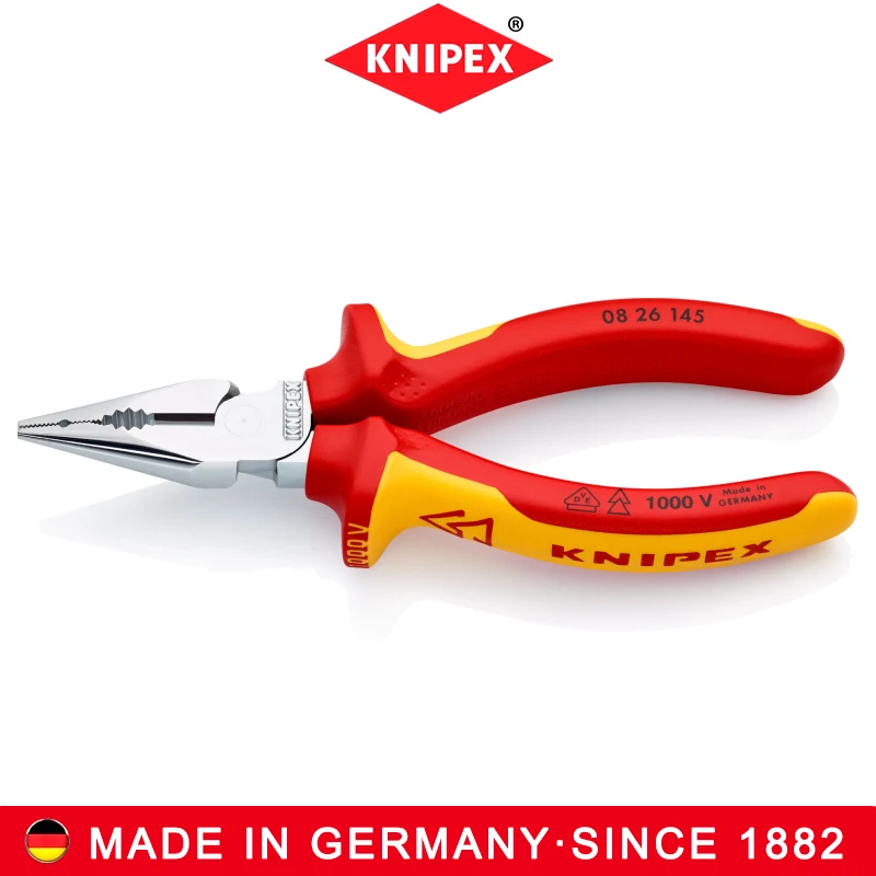 KNIPEX 08 26 145 Needle-Nose Combination Pliers 1000V VDE-Tested Insulated Chromium Plated Pointed Wire Plier