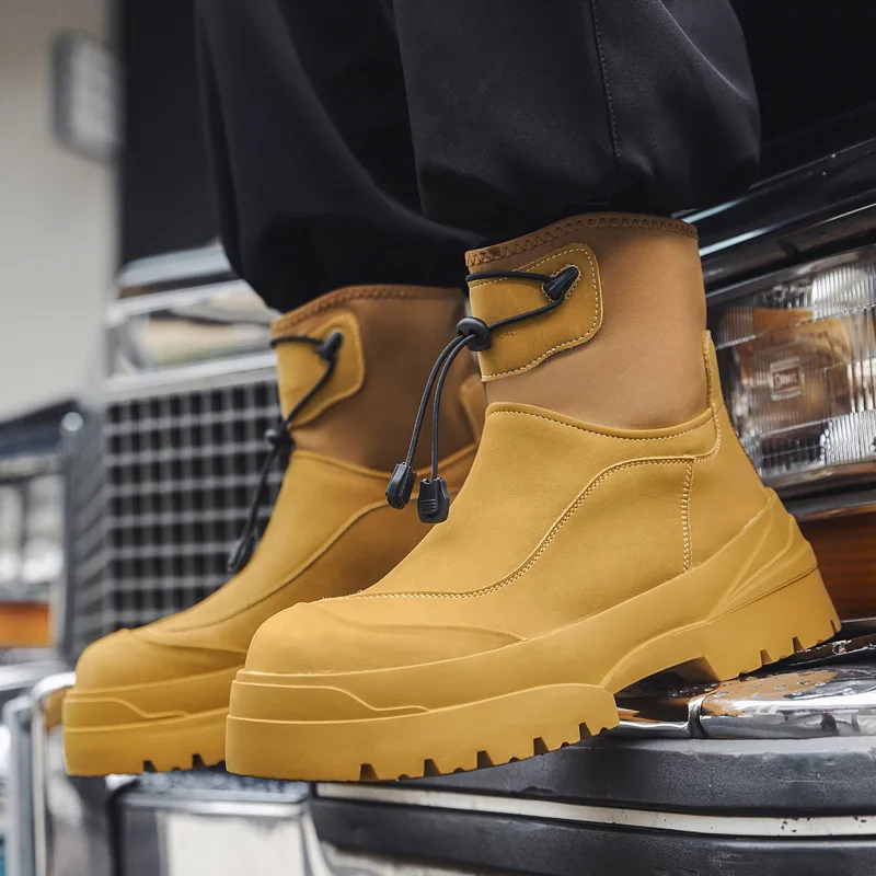 

plus size men fashion punk rock platform boots original leather shoes cowboy autumn winter boot designer handsome ankle botas