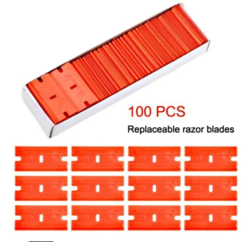 100 PCS Two Cutting Plastic Razor Blade Label Clean Razor Glue Remover Window Glass Clean Scraper Car Wrap Sticker Squeegee