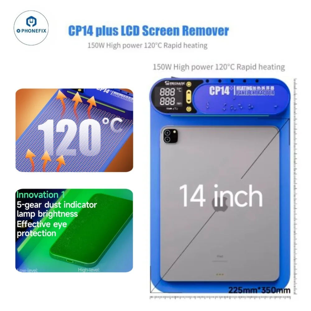 Separador de pantalla LCD mecánico CP14 +, luz LED de detección de polvo, almohadilla de silicona de calentamiento rápido de doble capa, herramienta de reparación de teléfonos móviles
